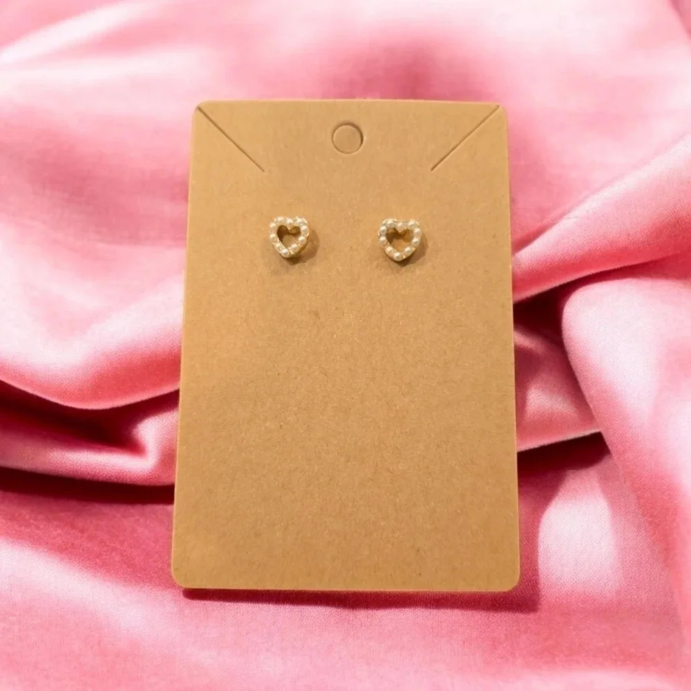 Gold Plated Faux Pearl Heart Stud Earrings